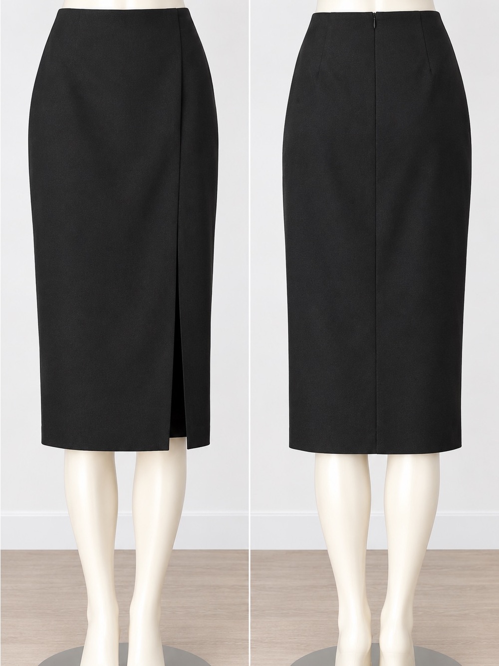 Tahari Black Midi Pencil Skirt with Side Slit